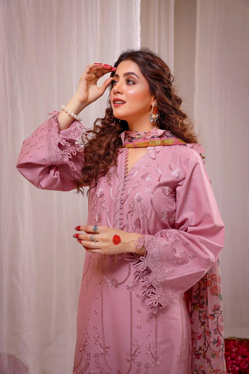 3PC EMBROIDERED DHANAK SUIT - BG638
