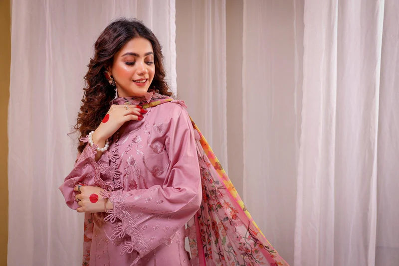 3PC EMBROIDERED DHANAK SUIT - BG638