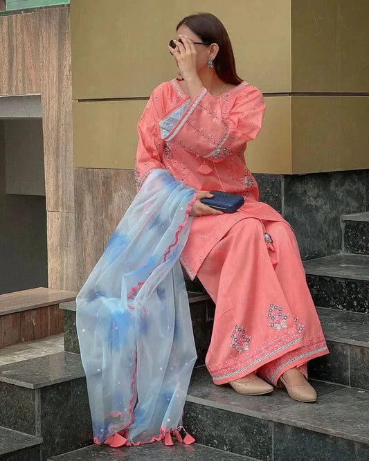 3 PIECE-EMBROIDERED LAWN SUIT-BG539