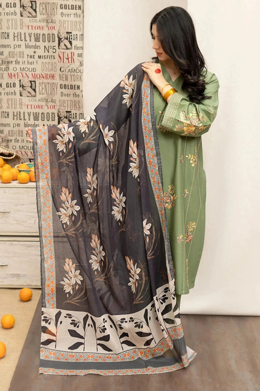 3PC EMBROIDERED COTTON SUIT - BG601