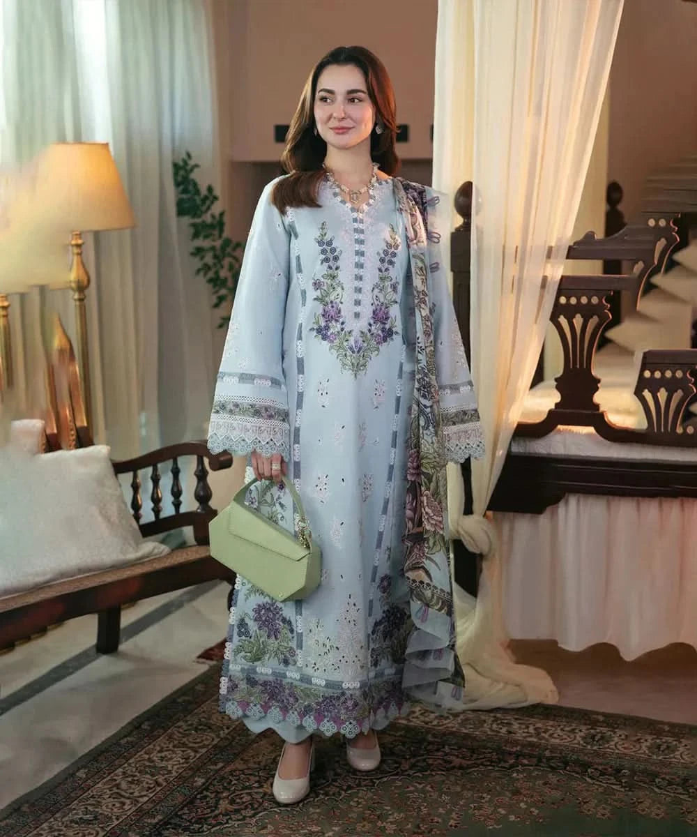 3PC EMBROIDERED DHANAK SUIT  - BG627