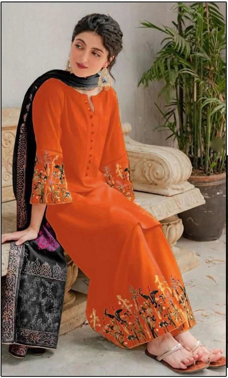 3 PIECE-EMBROIDERED DHANAK SUIT-BG668