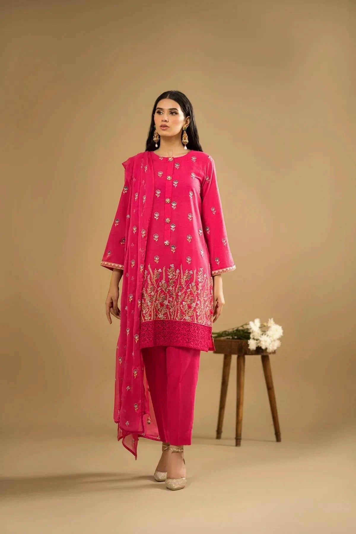 S3133A-3 PIECE-EMBROIDERED LAWN SUIT-BG556