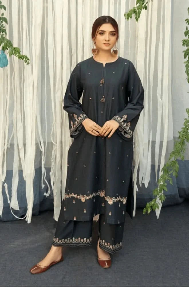 3PC EMBROIDERED DHANAK SUIT - BG637