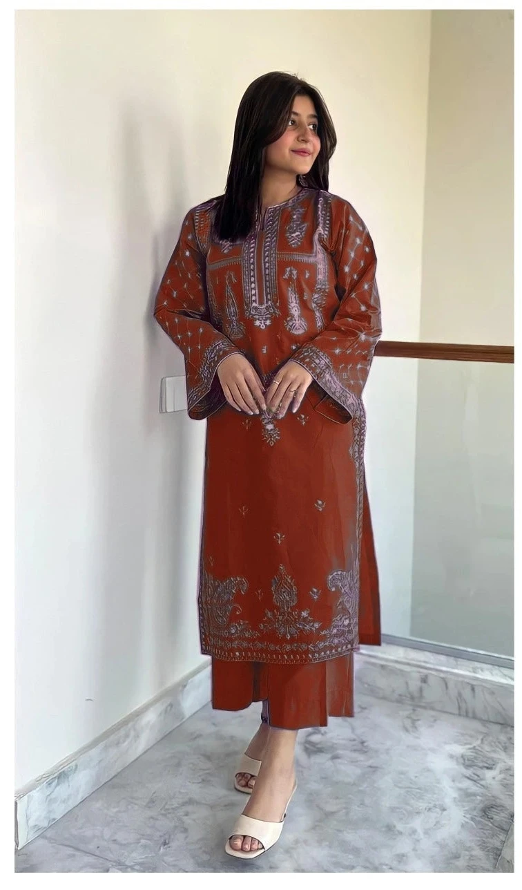 2PC  EMBROIDED LAWN - BG677