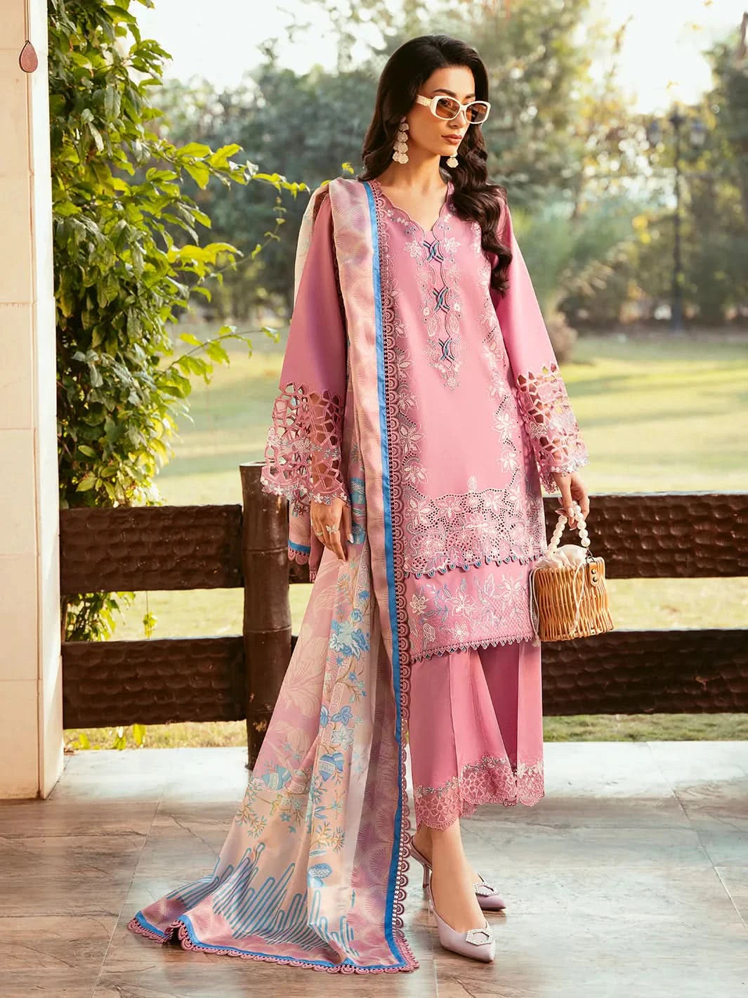 3 PC EMBROIDERED DHANAK SUIT - BG809