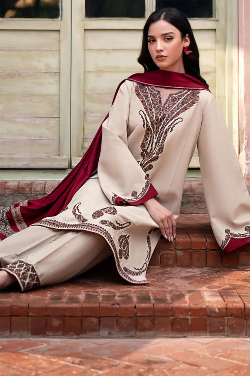 3PC EMBROIDERED DHANAK SUIT - BG807