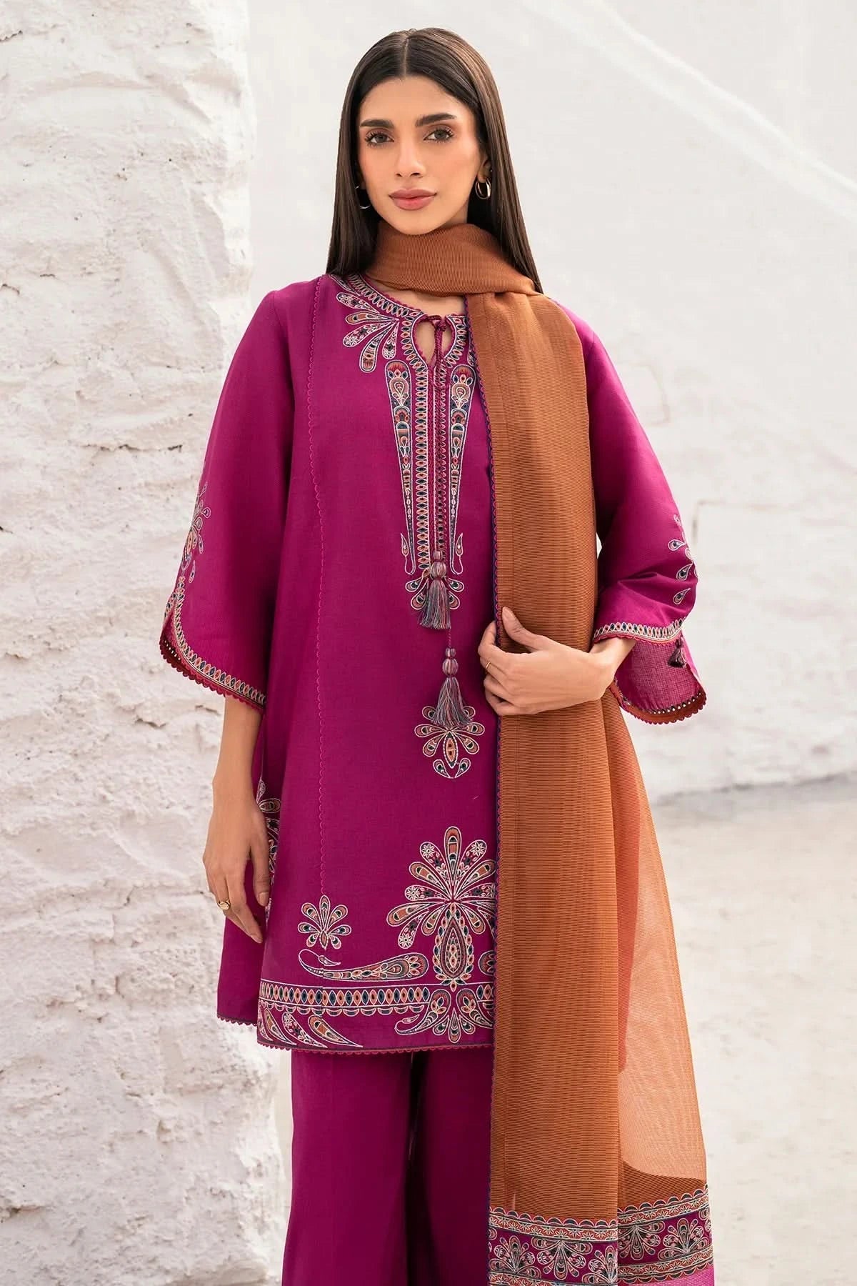 3PC EMBROIDERED DHANAK SUIT - BG341