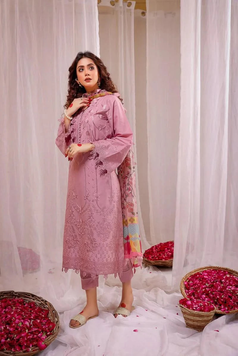 3PC EMBROIDERED DHANAK SUIT - BG638