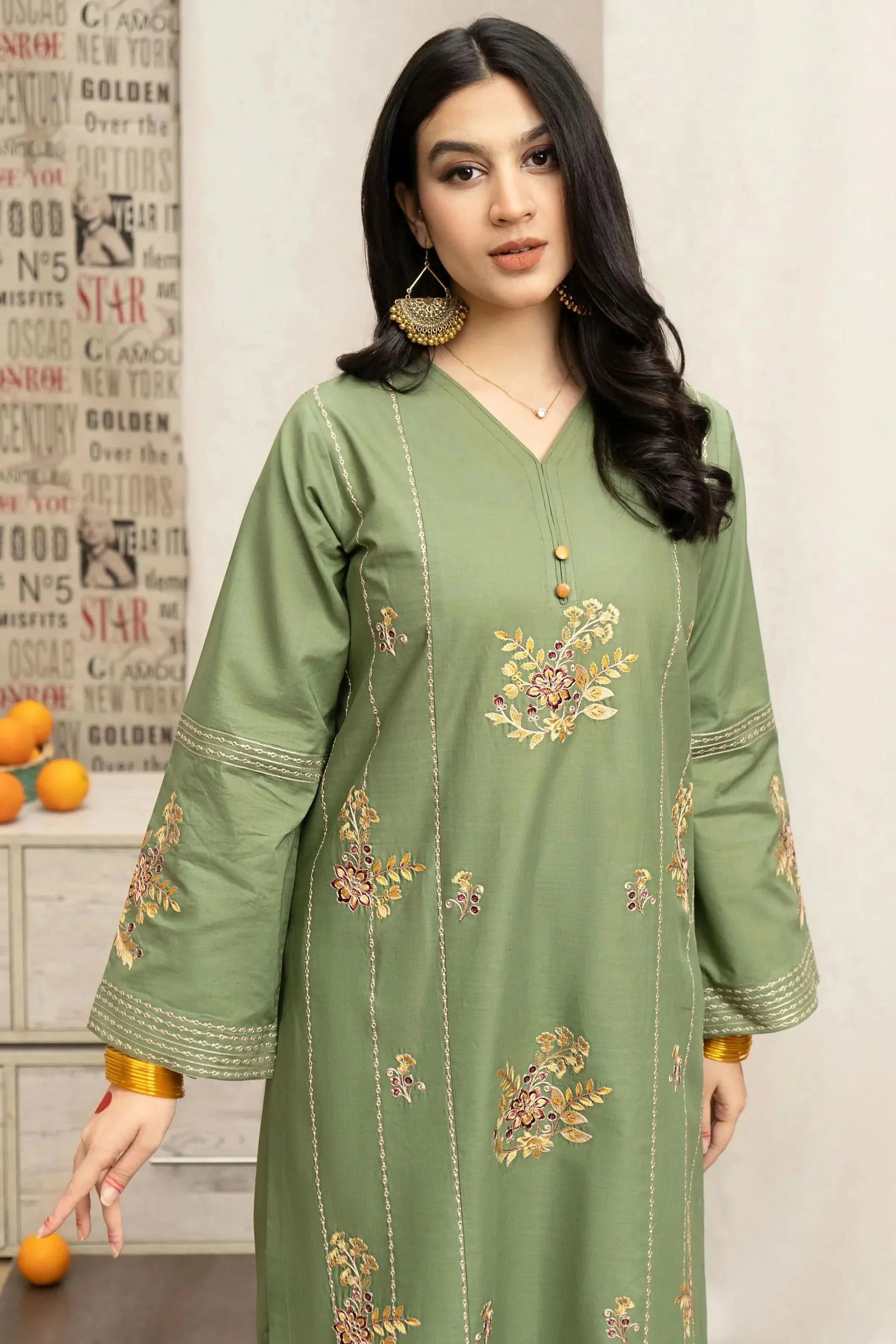3PC EMBROIDERED COTTON SUIT - BG601