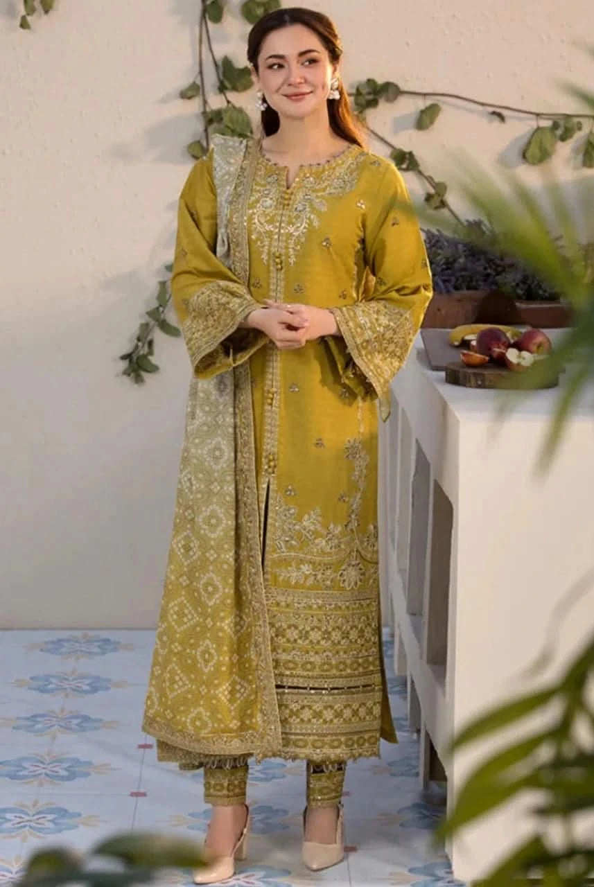 3 PC EMBROIDERED DHANAK SUIT - BG815