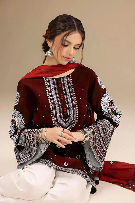 3 PC EMBROIDERED DHANAK SUIT - BG817