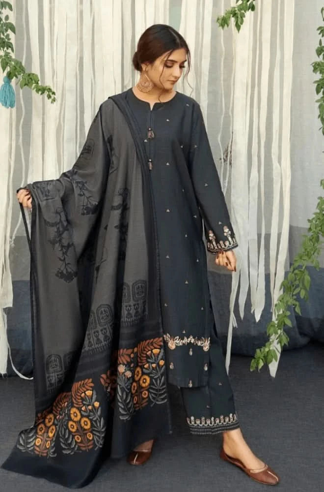 3PC EMBROIDERED DHANAK SUIT - BG637