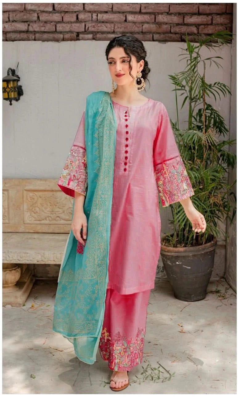 3 PIECE-EMBROIDERED DHANAK SUIT-BG768