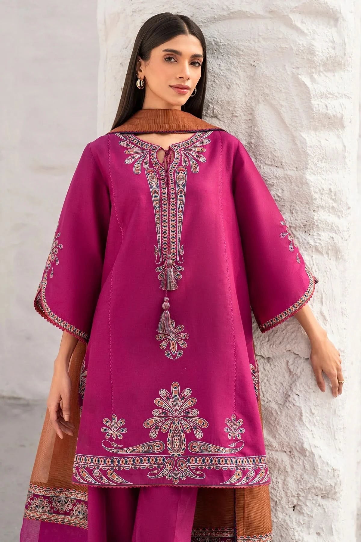 3PC EMBROIDERED DHANAK SUIT - BG341