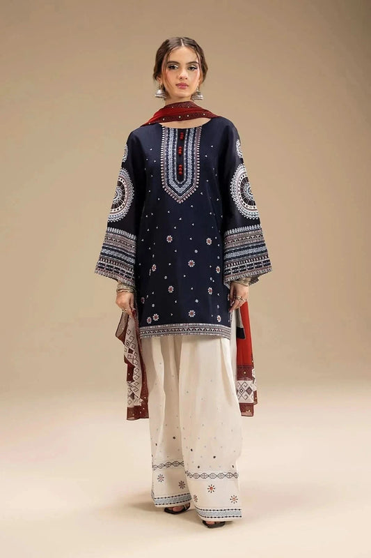 3PC EMBROIDERED DHANAK SUIT - BG636