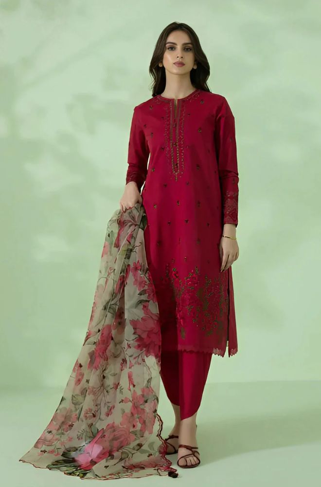 3 PIECE-EMBROIDERED LAWN SUIT-BG562