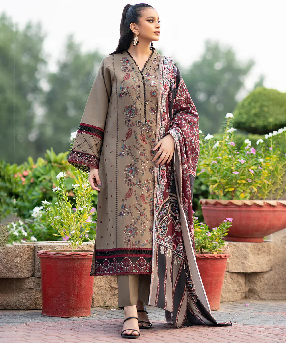 3 PC EMBROIDERED DHANAK SUIT -BG593