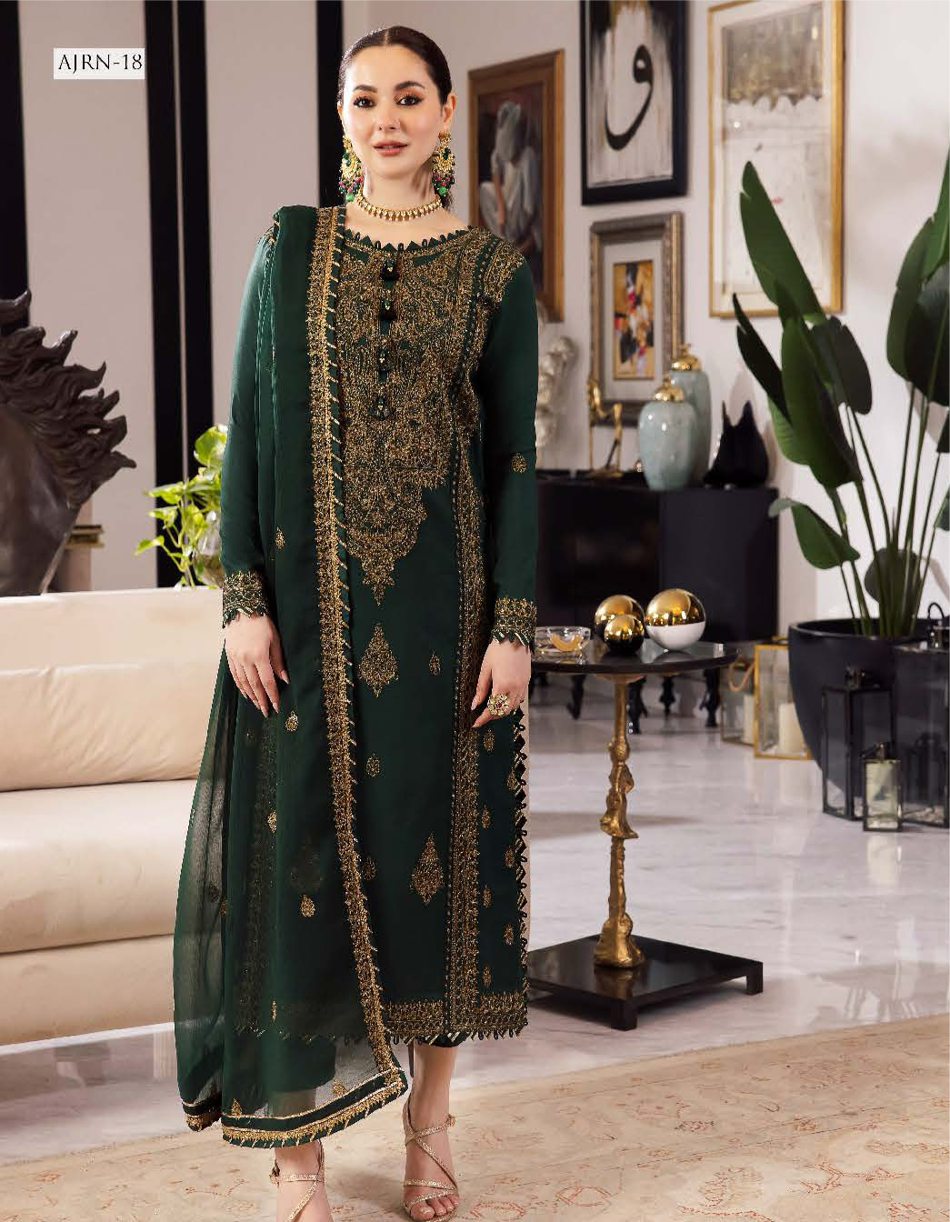 AJRN-18 EMBROIDERED LAWN SILK 3 PCS