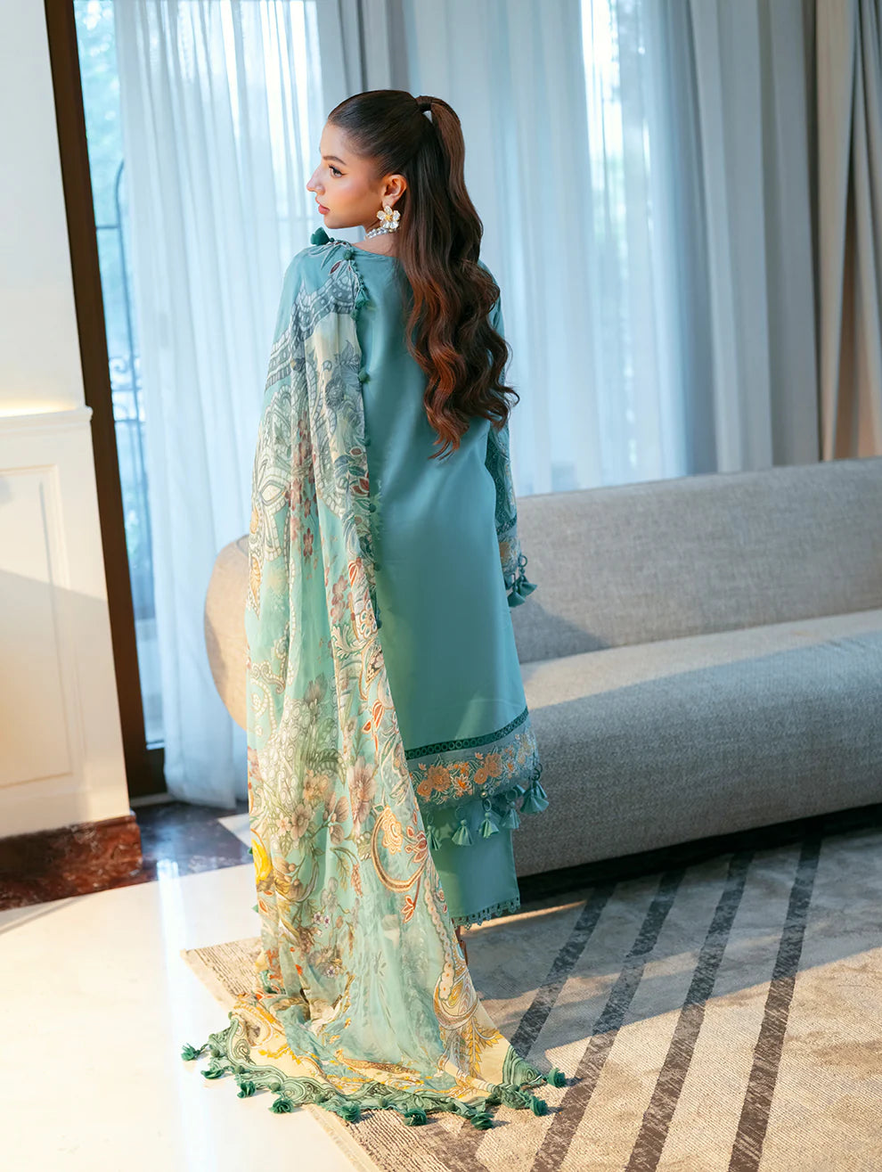 3 PC EMBROIDERED DHANAK SUIT - BG900