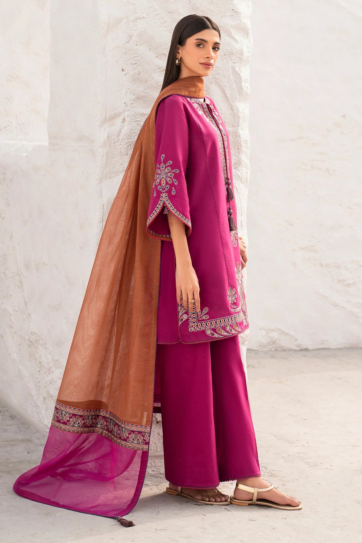 3PC EMBROIDERED DHANAK SUIT - BG341