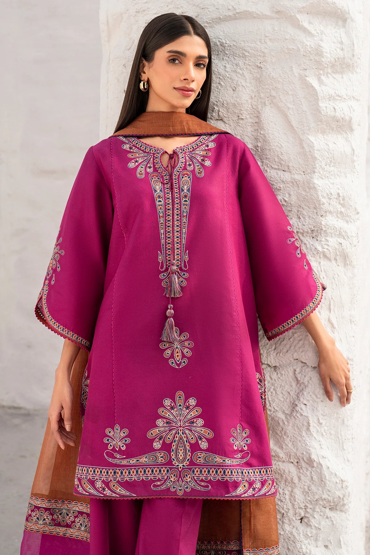 3PC EMBROIDERED DHANAK SUIT - BG341