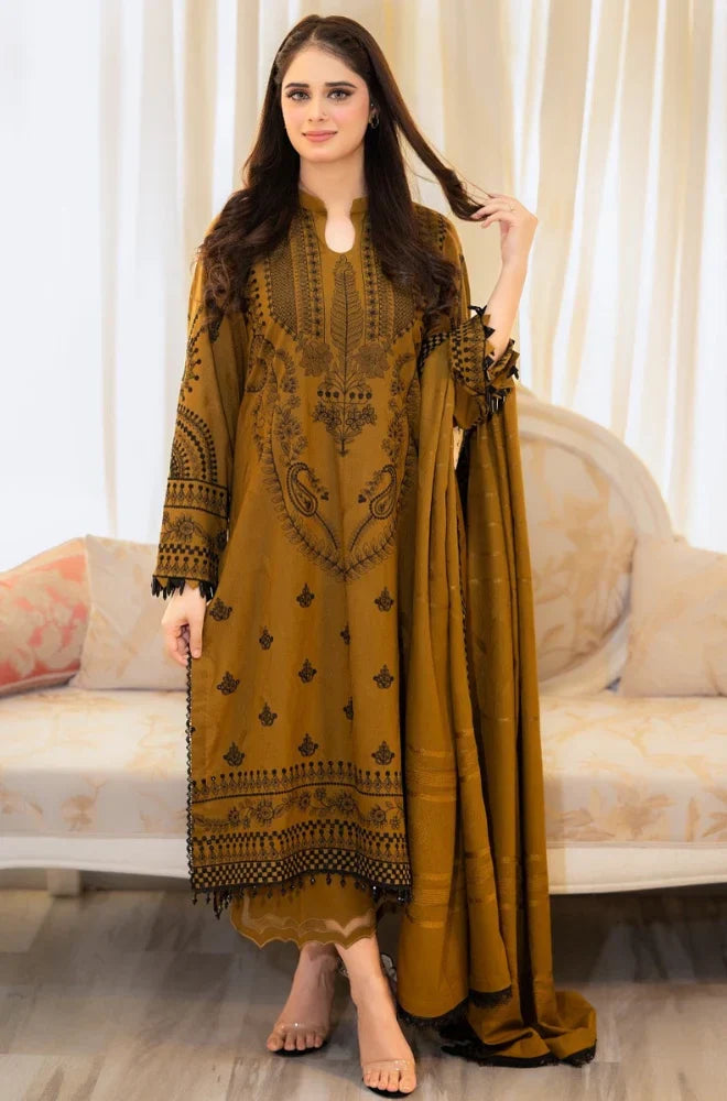 3 PC EMBROIDERED DHANAK SUIT - BG803