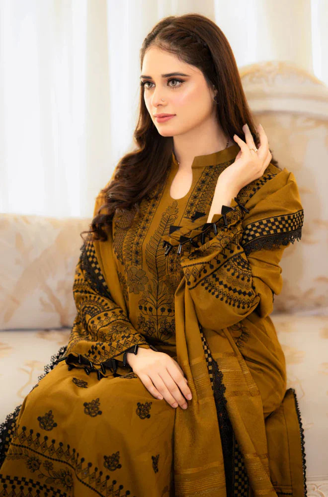 3 PC EMBROIDERED DHANAK SUIT - BG803