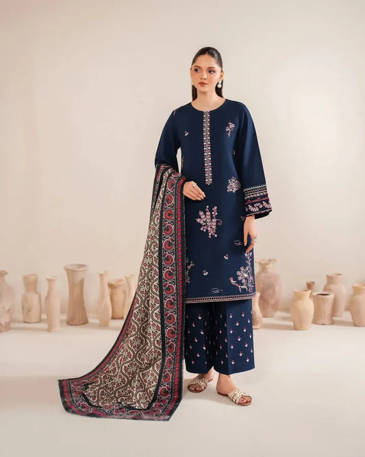 3 PC EMBROIDERED DHANAK SUIT - BG820