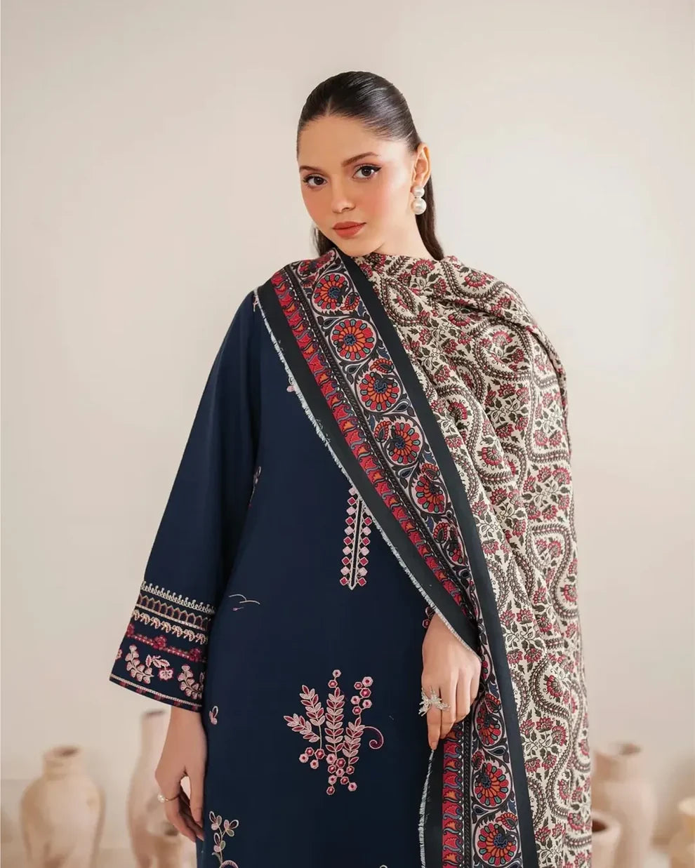 3 PC EMBROIDERED DHANAK SUIT - BG820