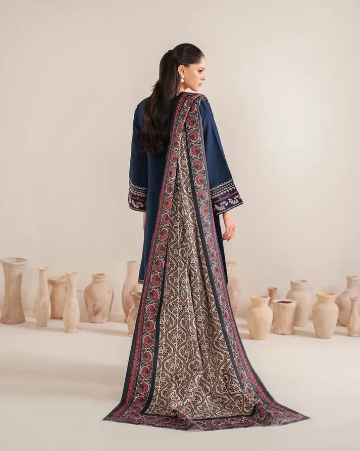 AMEEMA 3PC EMBROIDERED DHANAK SUIT - BG827