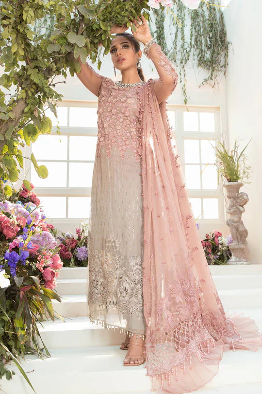 Unstitched EMBROIDERED - Coffee and Ash Pink (BD-2101)