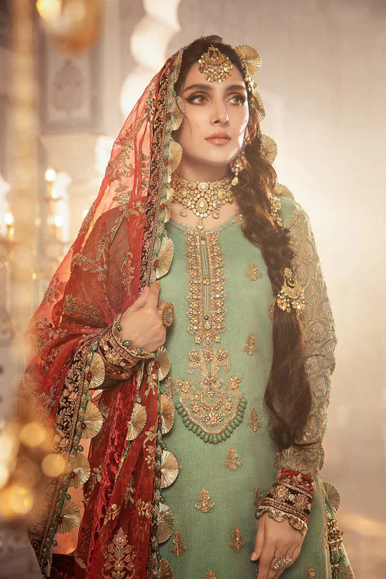 Unstitched EMBROIDERED - Coral in Sea green (BD-2303)