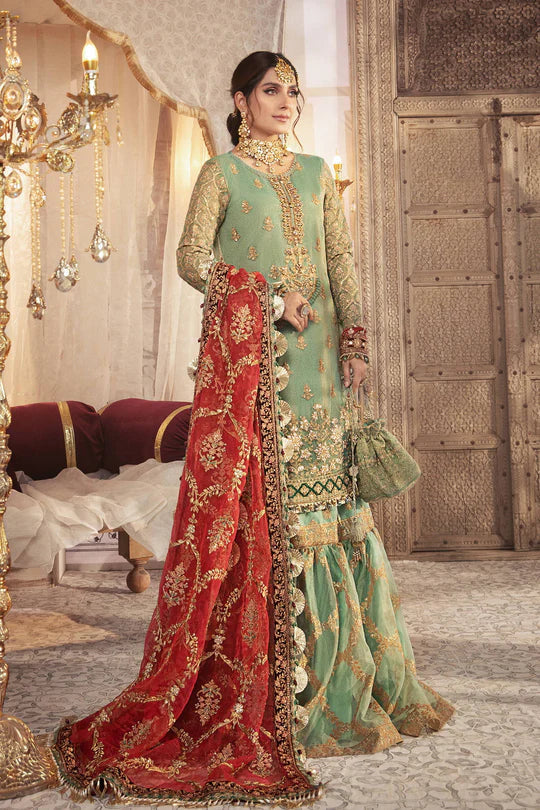 Unstitched EMBROIDERED - Coral in Sea green (BD-2303)