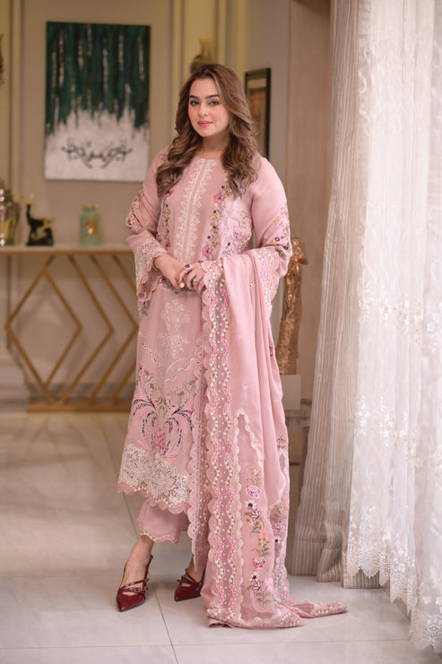 3PC EMBROIDERED DHANAK SUIT - BG902