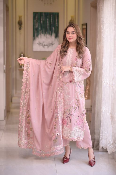 3PC EMBROIDERED DHANAK SUIT - BG902
