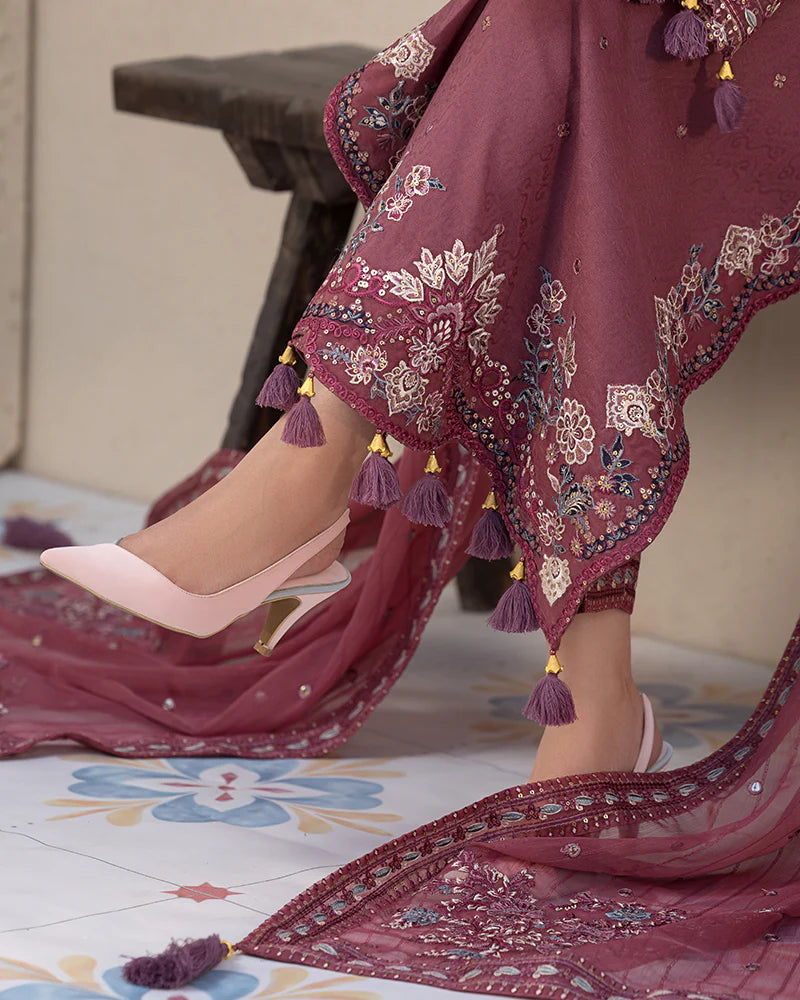 3 PC EMBROIDERED DHANAK SUIT - BG819