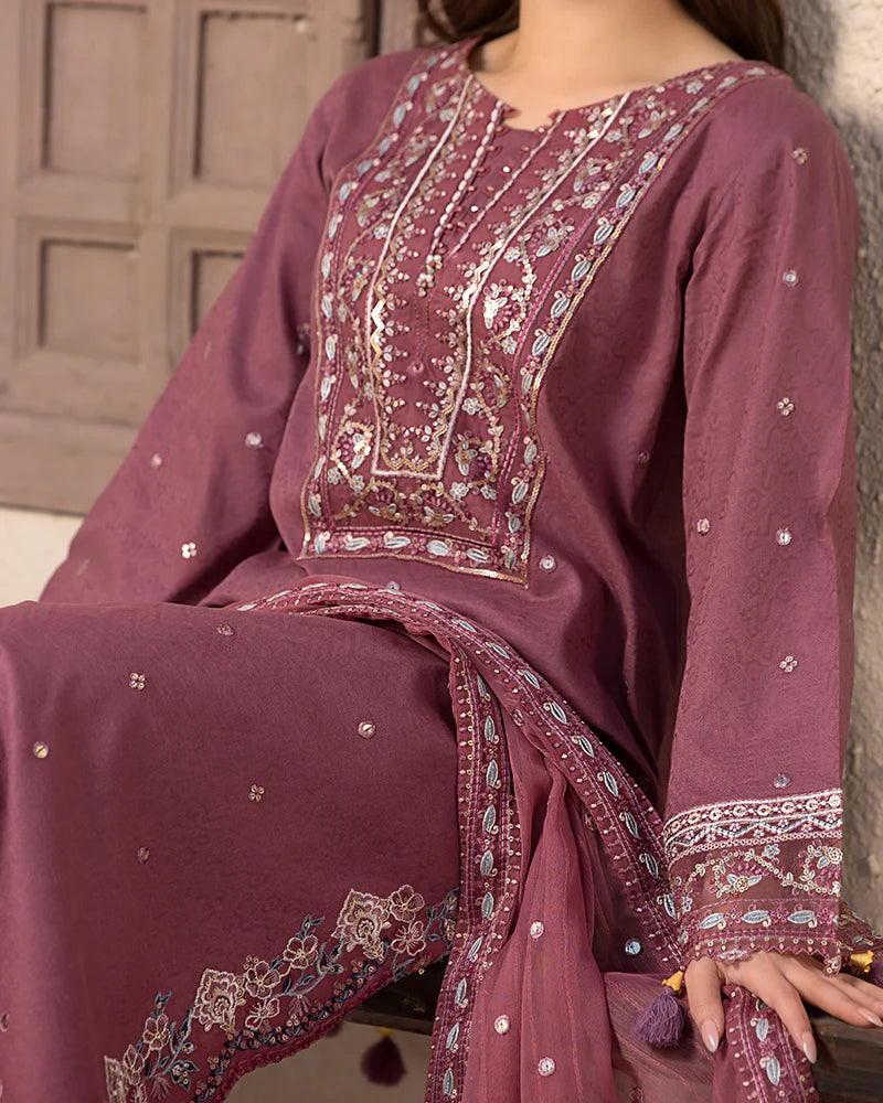 3 PC EMBROIDERED DHANAK SUIT - BG819