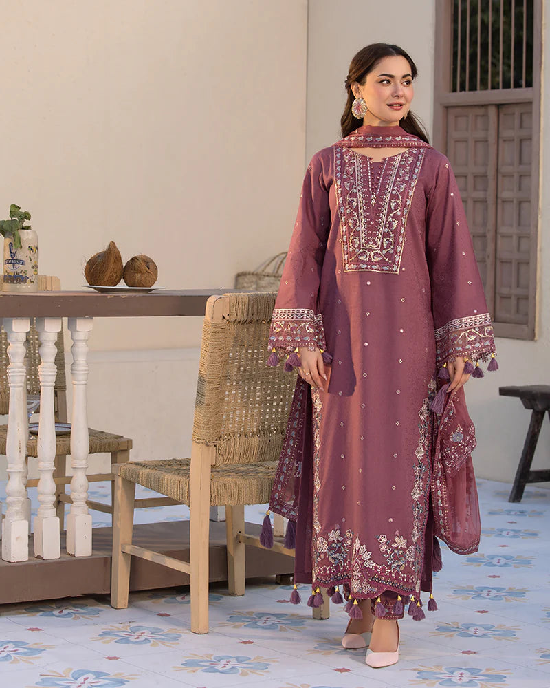 3 PC EMBROIDERED DHANAK SUIT - BG819