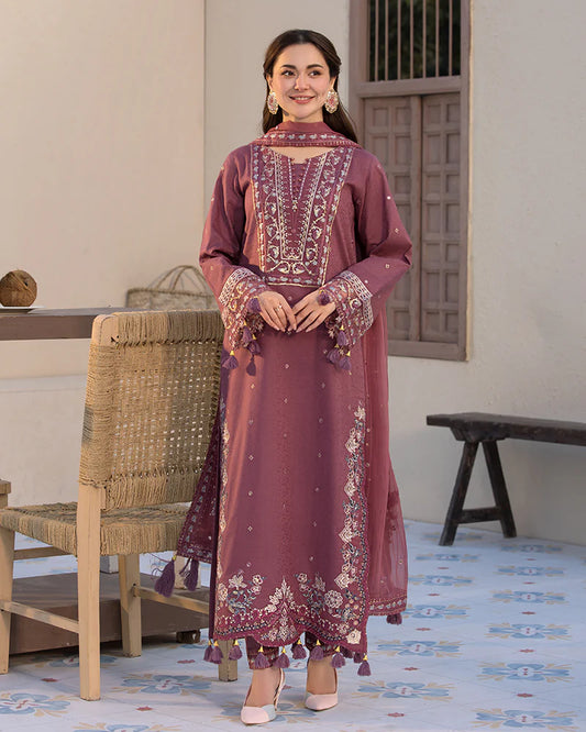 3 PC EMBROIDERED DHANAK SUIT - BG819