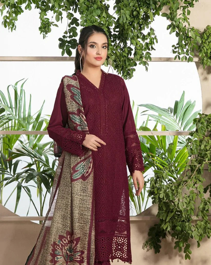 3 PIECE-CHIKENKARI EMBROIDERED LAWN SUIT-BG544