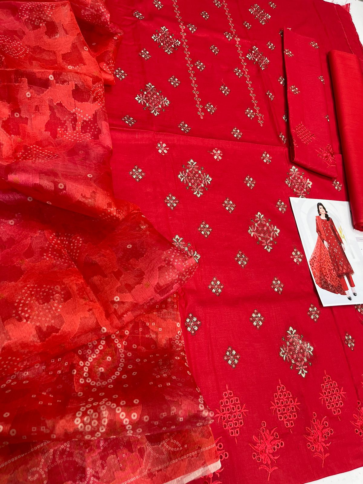 3 PIECE-EMBROIDERED CAMBRIC SUIT-BG104
