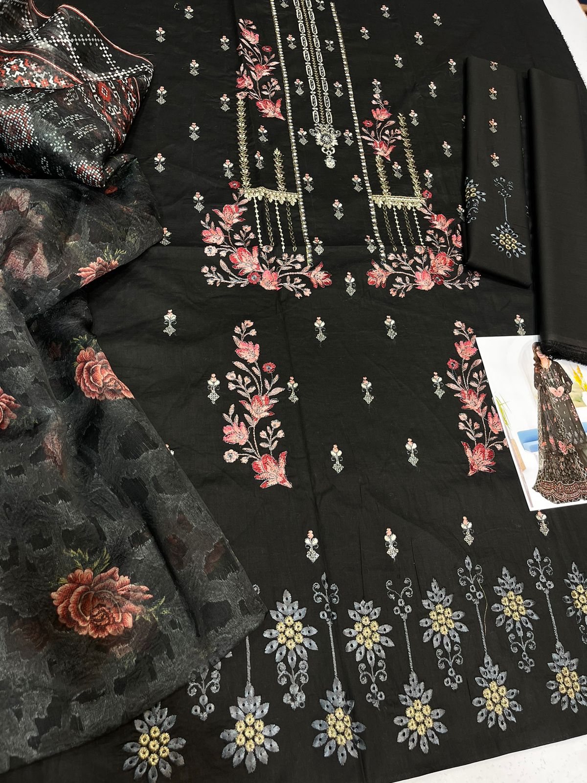 3 PIECE-EMBROIDERED CAMBRIC SUIT-BG106