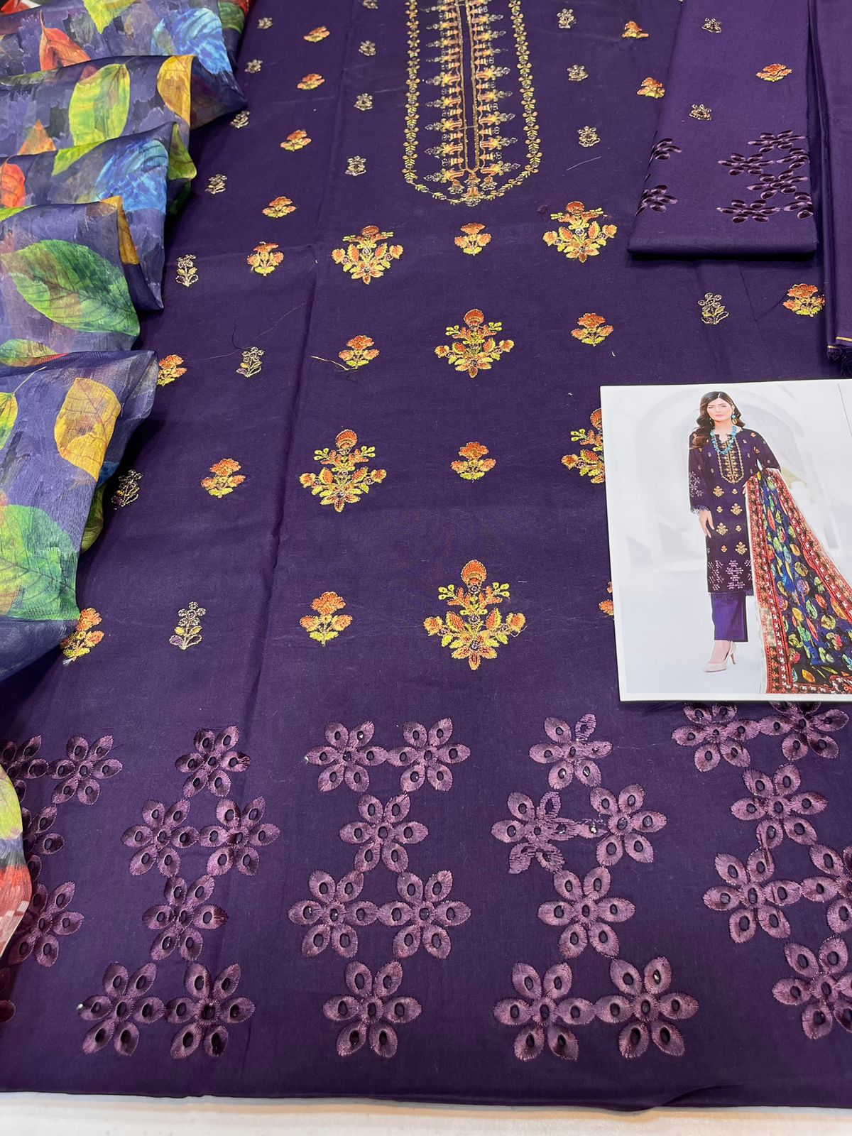 BIN GULZAR-3 PIECE-EMBROIDERED CAMBRIC SUIT-BG109