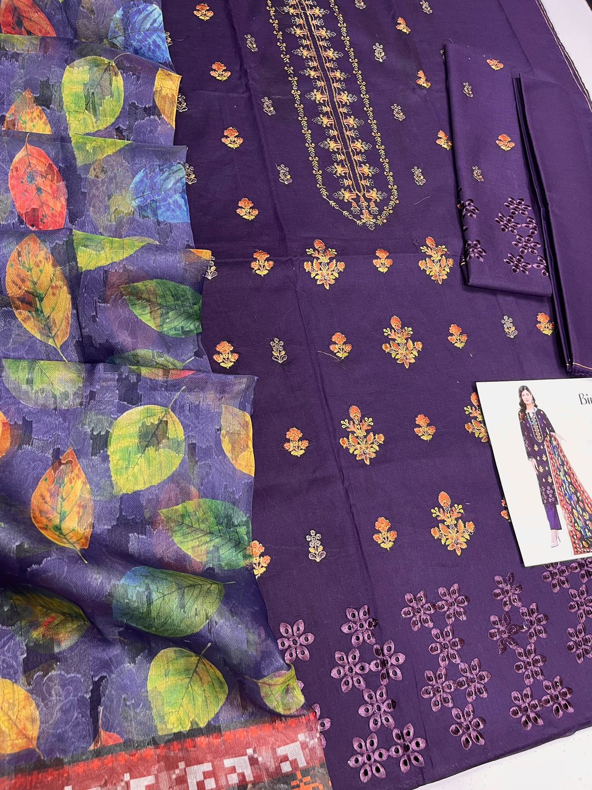 BIN GULZAR-3 PIECE-EMBROIDERED CAMBRIC SUIT-BG109