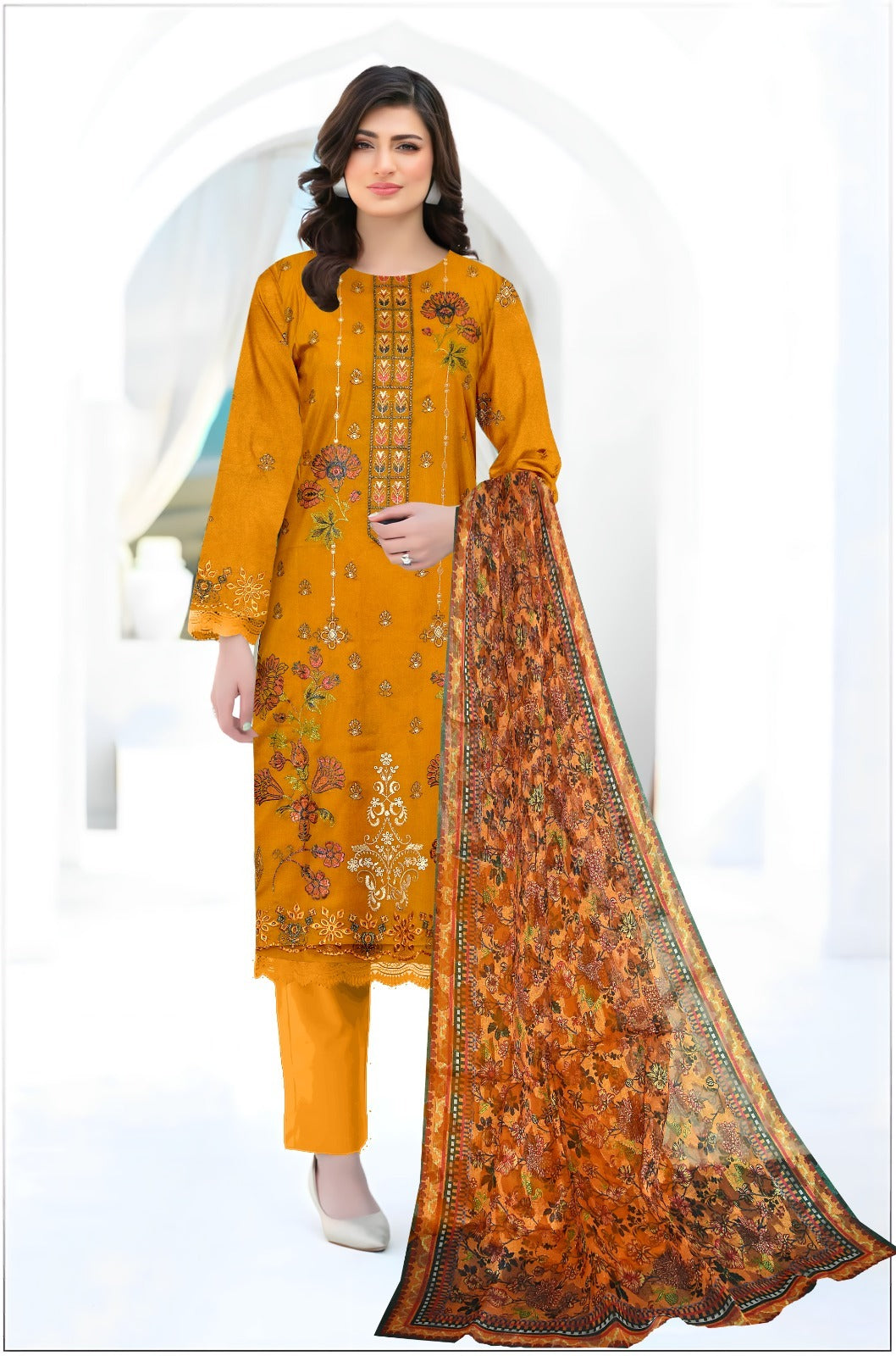 BIN GULZAR-3 PIECE-EMBROIDERED CAMBRIC SUIT-BG102