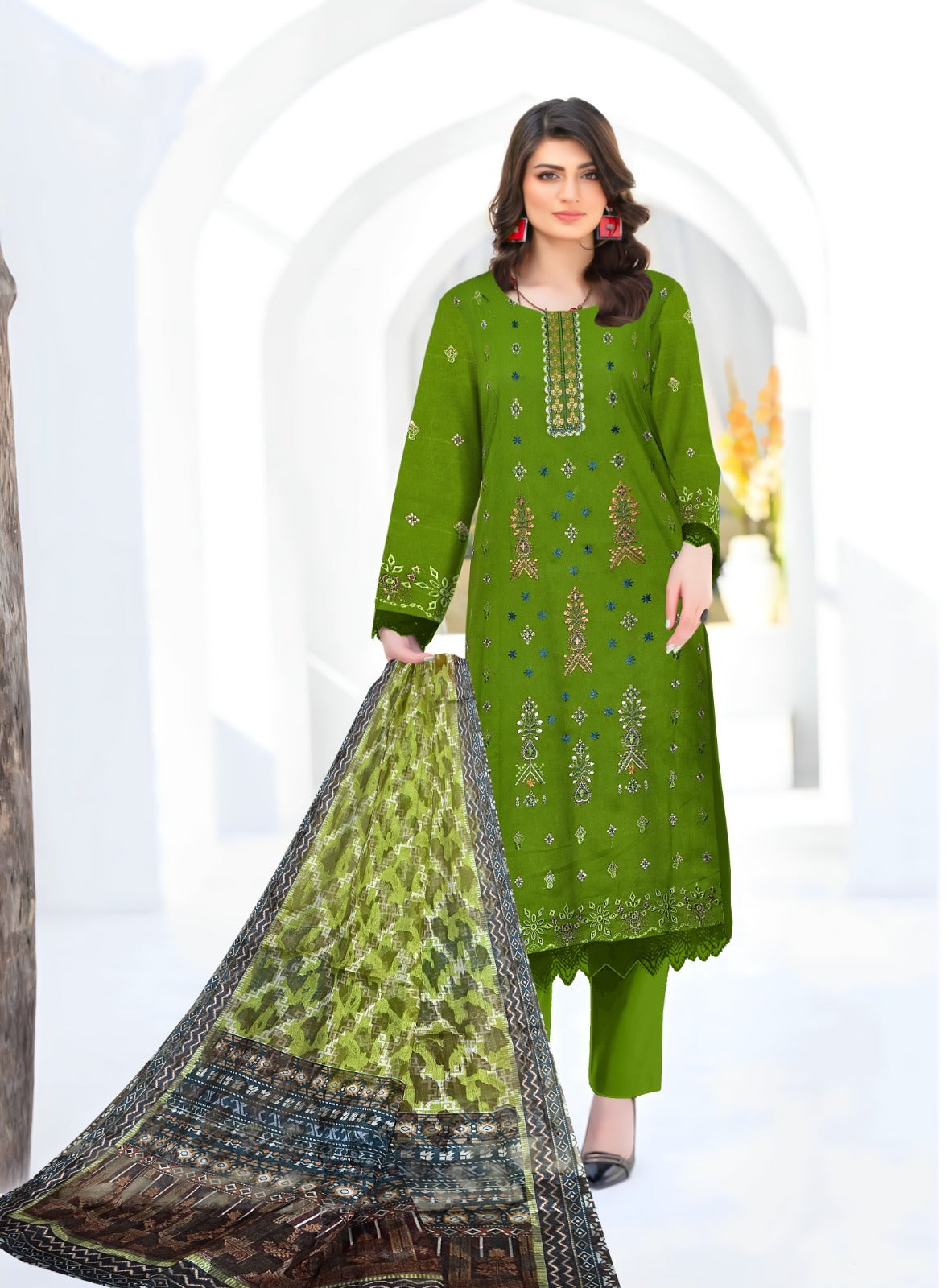 BIN GULZAR-3 PIECE-EMBROIDERED CAMBRIC SUIT-BG103