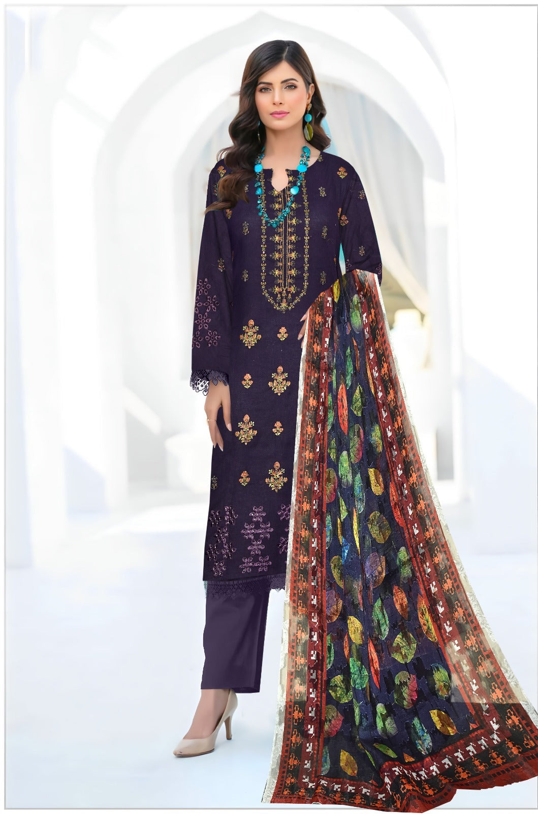 BIN GULZAR-3 PIECE-EMBROIDERED CAMBRIC SUIT-BG109