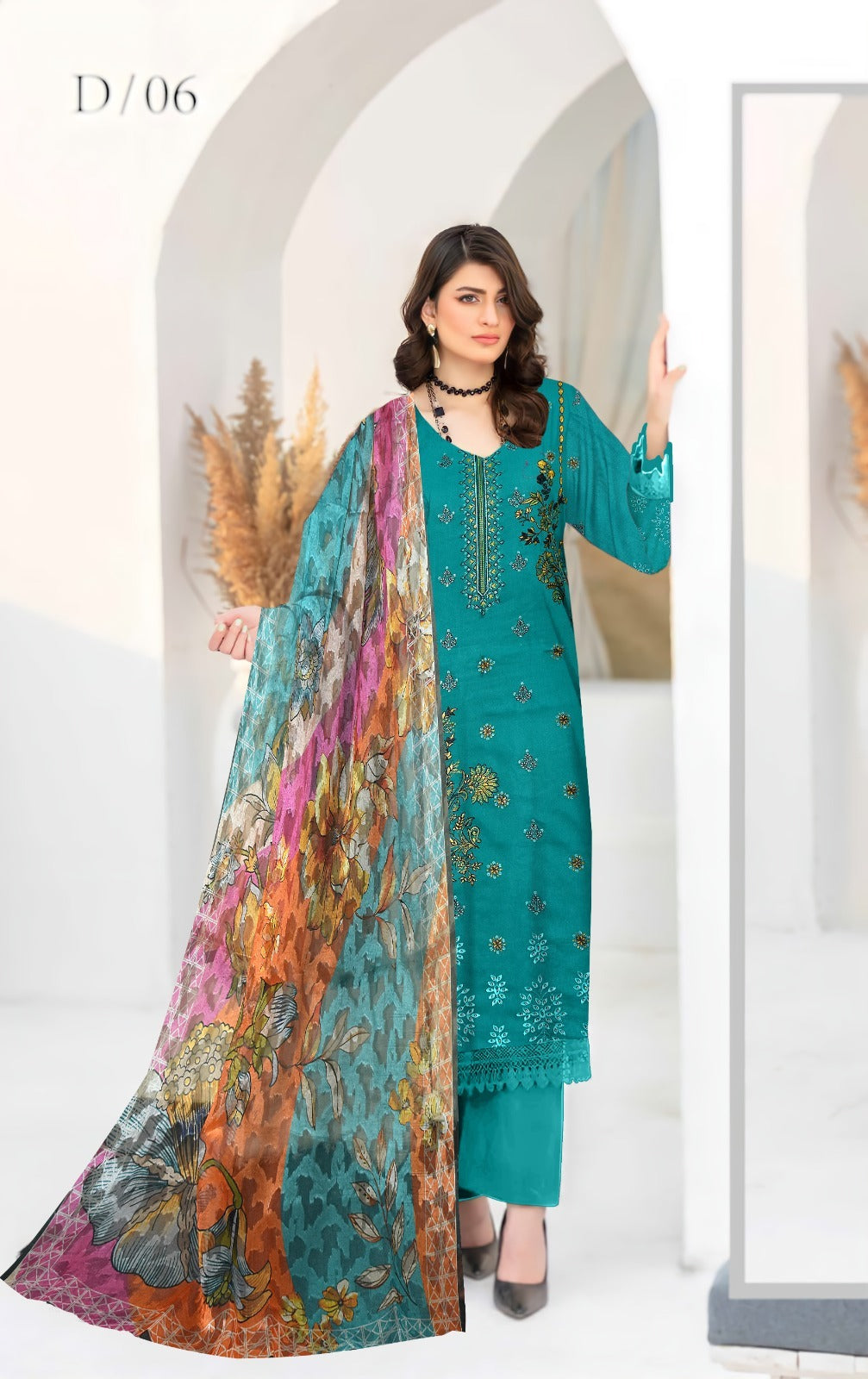 3 PIECE-EMBROIDERED CAMBRIC SUIT-BG110