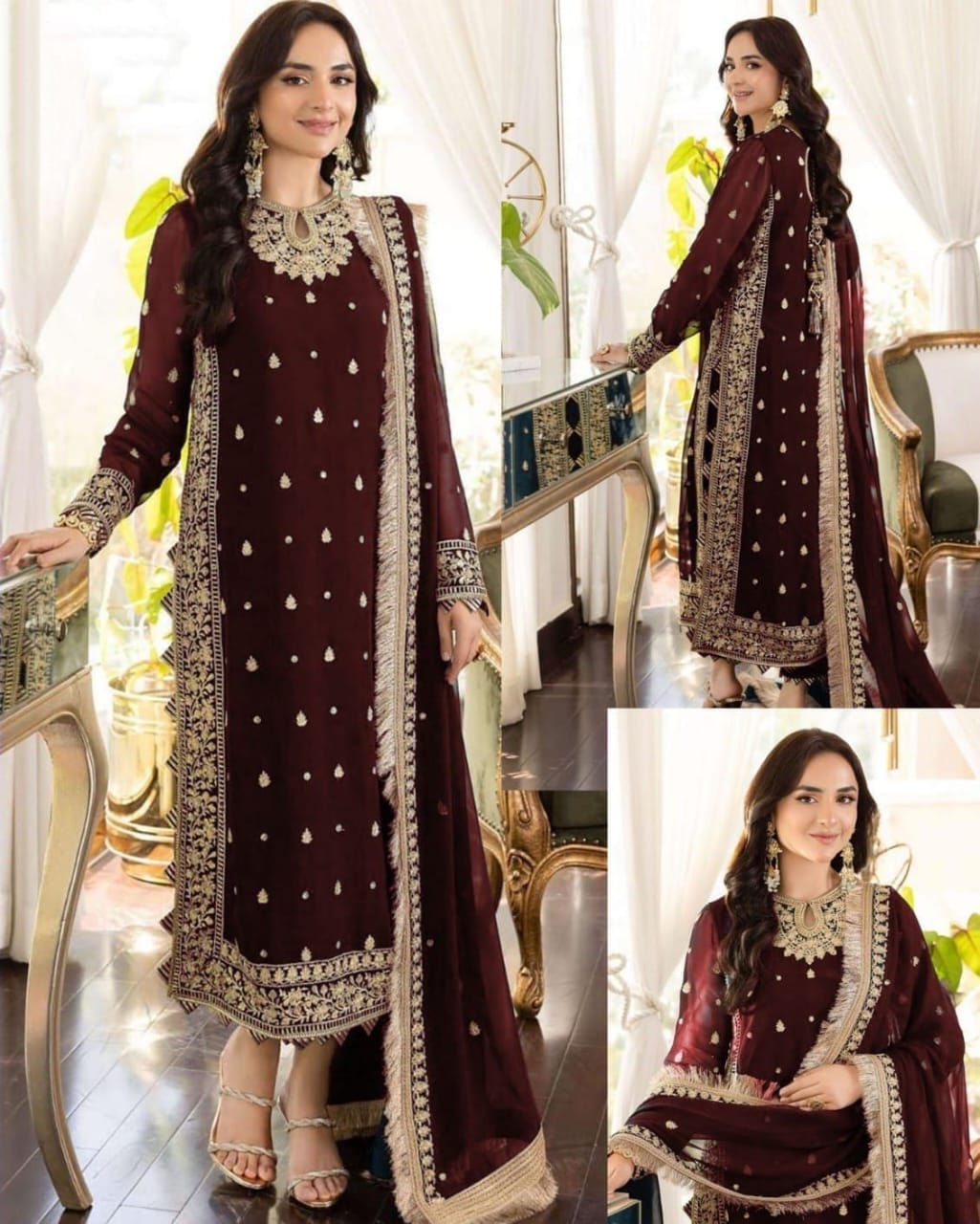 Embroidered Chiffon 3 Pcs Suit-BG1023